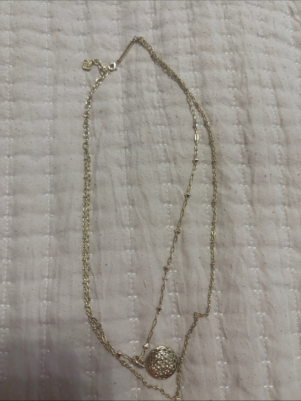 Kendra Scott Gold Double-Layer Pendant Necklace - Elegant Textured Disc
